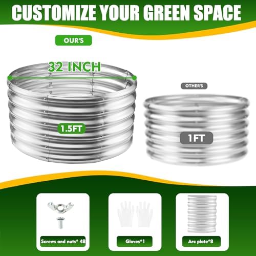 TBMLC 17" Tall,32" Diameter Elevated Round Metal Raised Garden Bed Silver - Image 3