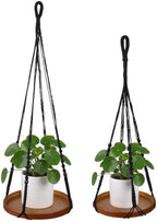 2 Pack Macrame Plant Hanger, 41'' & 32'' Plant Hanger Indoor Set with 12'' & 9.8'' Wood Trays, Bohemian Hanging Planter with Hooks for Living Room Window, Home Decor by Unknown