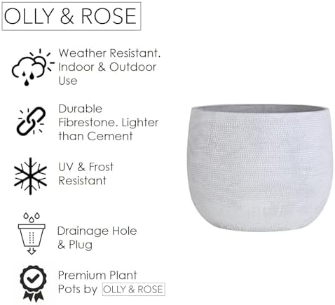 Olly & Rose Extra Large Plant Pot Patterned 15.5 Inch - Barcelona Off White Garden Planter - XL Flower Pot - 40cm - Image 5