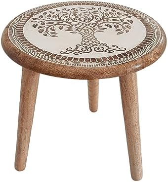 VANIYA CRAFTS® Wooden Engraved Fold-able Side Table/End Table/Plant Stand/Stool for Living Room Bedroom Restaurant Kids Play Furniture Table Round Shape (Natural White 3) - Image 5