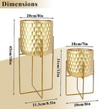 TRIROCKS Set of 2 Planters with Stand Indoor Otdoor Metal Plant Stand 8 * 18 &7 * 12 "Modern Planters Flower Pots for Living Room Corner Kitchen Office Garden Balcony Patio Decor(Gold) - Image 2