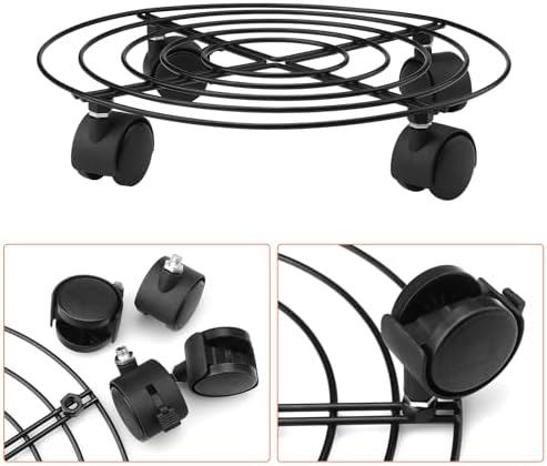 5 Pack 10.6 Inch Metal Plant Caddy with wheels, Heavy Duty Plant Dolly for Indoor and Outdoor Large Potted Plants, Black - Image 3