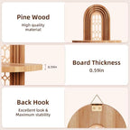 Boho Decorative Wooden Floating Wall Shelves Vintage Shelf with Oval Lattice Backplate Mid Century Modern Wall Mounted Shelves for Home Bathroom Bedroom Living Room Office Storage and Display（2-pack） - Image 4
