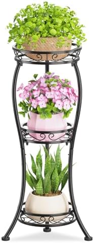 KMOTASUO 3 Tier Metal Plant Stand Tall for Indoor Outdoor Corner, Modern Black by KMOTASUO