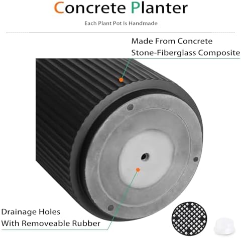 Heyzier Round Concrete Planter Outdoor Indoor, Large Cement Plant Pots for Flowers (Vertical Black, 12 inch) - Image 6