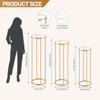 3PCS Round Cylinder Pedestal Stands Set, Gold Metal Display Columns with Removable Acrylic Tops, Sturdy Iron Nesting Risers for Wedding Party Dessert Table, Floral Vases and Event Decor (23.6", 31.5", 39.3" Heights) - Image 2