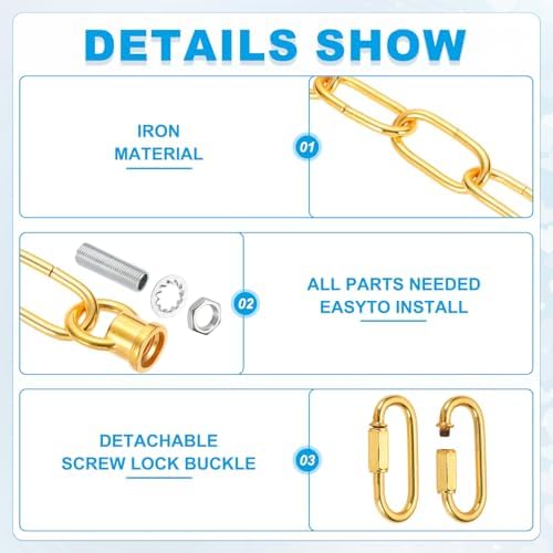 PATIKIL 10 ft Light Fixture Chain 2Set Lighting Chain Metal Looping Link - Image 3