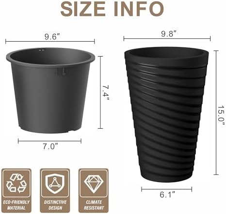 Kante 2-Pack All-Weather 15" H Round Tapered Black Plastic Planters - Image 7