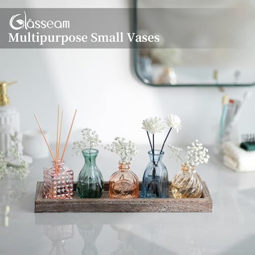 Glasseam Glass Bud Vases for Flower: 5 Pcs Small Vases with Wooden Tray - Image 6