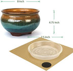 8 Inch Succulent Pot with Drainage and Saucer Glazed Terracotta Round Ceramic Succulent Planter Cactus Bonsai Plant Pot (Brown and Green) - Image 7