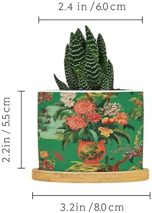 Vase Green Chinoiserie Planter Ceramic Daily Round Plant Pots with Drainage Holes and Bamboo Tray Pot for Pots Outdoor Indoor Plants - Image 2