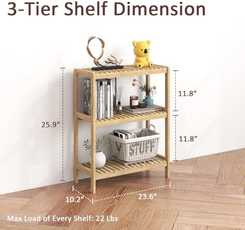 3-Tier Bamboo Freestanding Shelf Multi-use Small Bookshelf Bookcase - Image 2