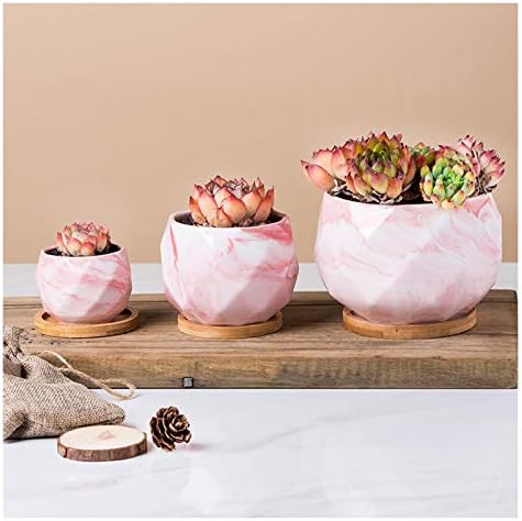 Flower Pot Ceramic Flower Planter Pots with Drain Hole Marble Pattern Modern Succulents Containers for Home Decor Indoor Flower Plant Pots Gardening Containers，Bianco-Grey - Image 3