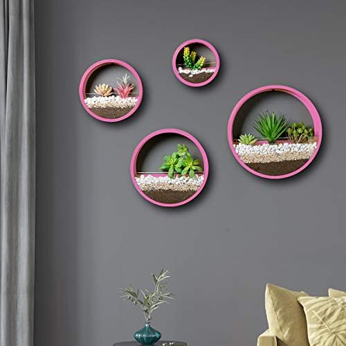 Pack of 4 Round Wall Planters Hanging Metal Plant Containers Circle Plant Holder Contemporary Morden Circle Iron Vase for Succulents or Herbs Cactus and More (Pink) - Image 2