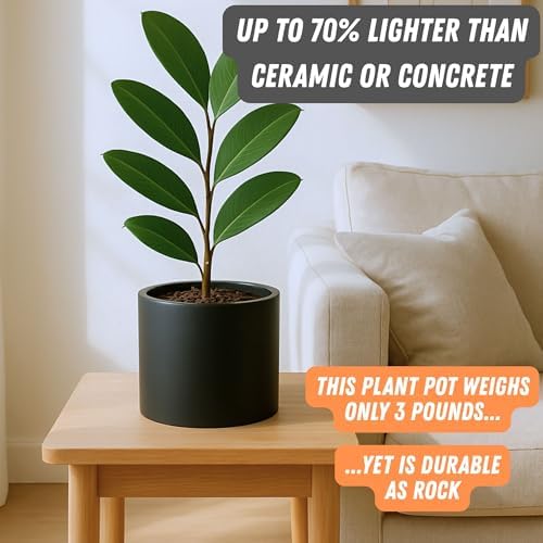 Fox & Fern Large Planter for Indoor or Outdoor, Matte Black, 8 Inch - Image 3