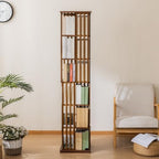 SOBIBO Bamboo Rotating Bookshelf Tower, 360° Spinning Bookcase, 6-Tier Narrow Floor Standing Storage Rack for Corner, Office, Room (Walnut) - Image 2