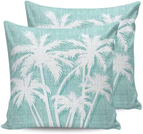 Throw Pillows 18x18 Set of 2, Tropical Palm Tree Waterproof Outdoor Pillow Covers with Insert, Vintage Mint Green Exotic Botanical Plants Decorative Pillowcase Cushion for Patio, Garden, Couch by Unknown