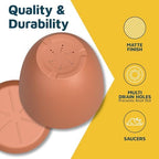 Terracotta Plant Pots with Drainage Holes & Saucers 20 Pack, Indoor & Outdoor Stackable Space-Saving Planters for Houseplants & Flowers, (7", 6.7", 6", 5.3", and 4.8" Inches), Durable & Weatherproof - Image 7