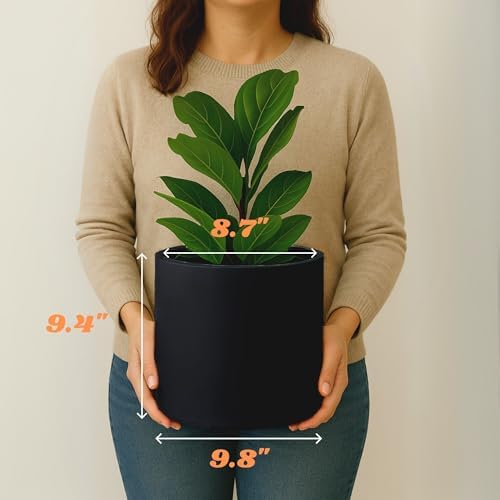 Fox & Fern Large Planter for Indoor or Outdoor, Matte Black, 10 Inch - Image 6