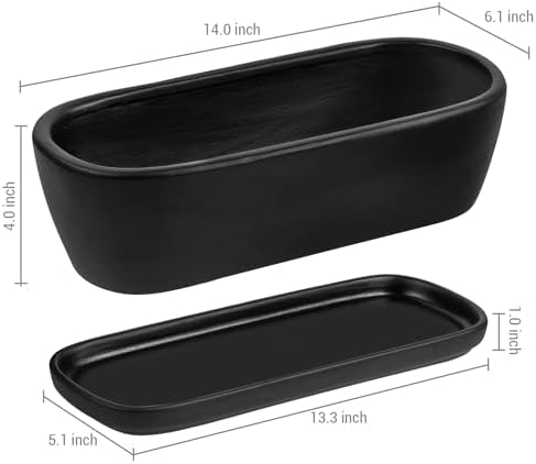 MyGift Black Ceramic Indoor Planter Pot with Drainage Hole & Saucer - Image 5