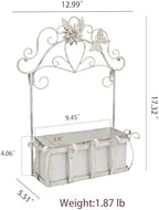 Rustic Metal Wall Planter Vintage Wall Mounted Flower Pot Farmhouse Distressed Wall Hanging Plant Basket with Floral & Butterfly Decor for Indoor Outdoor Garden Home Yard (White#2) - Image 2