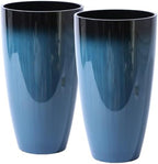 21" Tall Planters 2 Pack,Round Glazed Blue Resin Flower Pots Indoor Outdoor by SESUN-E