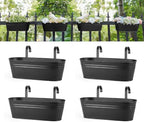 Dahey 15 Inches Railing Planter Box 4 Pcs Metal Hanging Flower Pots, Black by Dahey