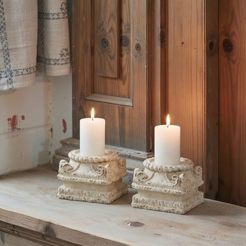 2 Pcs Vintage White Pedestal Display Stand, Candle Pedestal Decor - Image 5