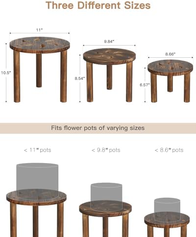 3-Pack Round Wooden Plant Stand Indoor, Heavy Duty Plant Stool - Image 2