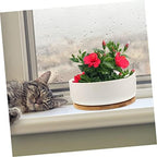 YARNOW Ceramic Succulent Pot with Bamboo Tray 1 Set Flower Pot for Indoor and Outdoor Use for Cactus and Bonsai Plants Sturdy and Stylish Design - Image 4