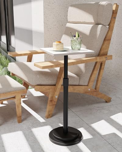 Square Side Table, Height Adjustable Vintage Drink Stand, White - Image 4