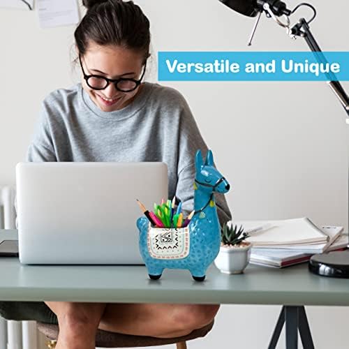 Ceramic Llama Planter for Succulent Plants Cute Alpaca Decor for Home, Office 8 1/2 Tall with Drain Holes Perfect for Cactus or Small House Plant Decoration (Blue) - Image 2