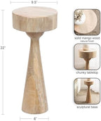 Kate and Laurel Solbrett Transitional Sophisticated Round Drink Table; 10 x 10 x 22; Natural Wood; Sculptural Bedroom Nightstand with Unique Pedestal Table Design for Use as Indoor Plant Stand - Image 3
