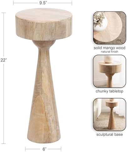 Kate and Laurel Solbrett Transitional Sophisticated Round Drink Table; 10 x 10 x 22; Natural Wood; Sculptural Bedroom Nightstand with Unique Pedestal Table Design for Use as Indoor Plant Stand - Image 3