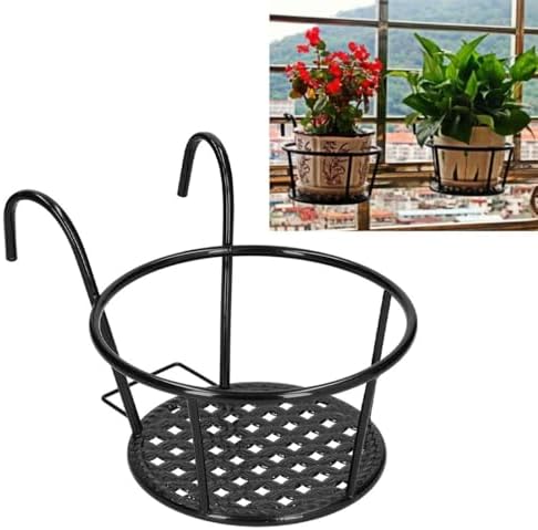 Thickened Iron Hanging Plant Rack European Style Railing Flower Pot Holder for Balcony Windowsill, Hang Plant & Pothos Indoor Storage Shelf(Black) - Image 5