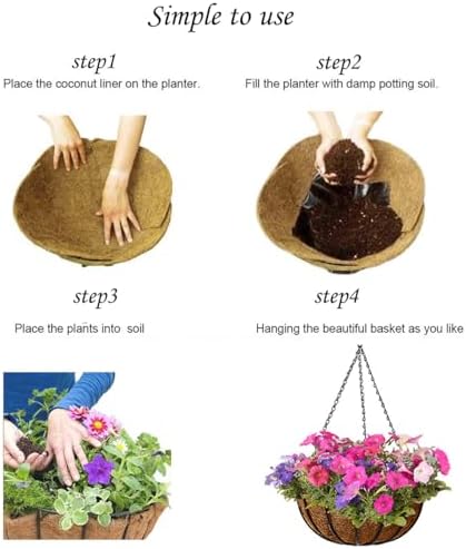 MTB Supply 4 Pack 14 Inch Garden Hanging Baskets Vintage Geo with Coco-Liner for Home Balcony Patio Decoration Outdoor Hanging Planter - Image 4