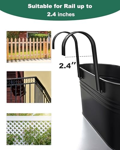 16 Inch Railing Planter Box, 5 Pack Large Metal Hanging Planters with Hooks - Image 6