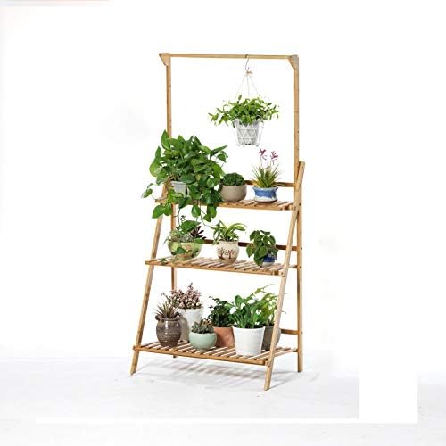 Rustic Wooden 3-Tier Ladder Folding Raised Plant Stand,Flower Plant Display Stand Rack,Freestanding Home Decor Shelves,27.6x15.7x37.8in - by NszzJixo9 - Image 2