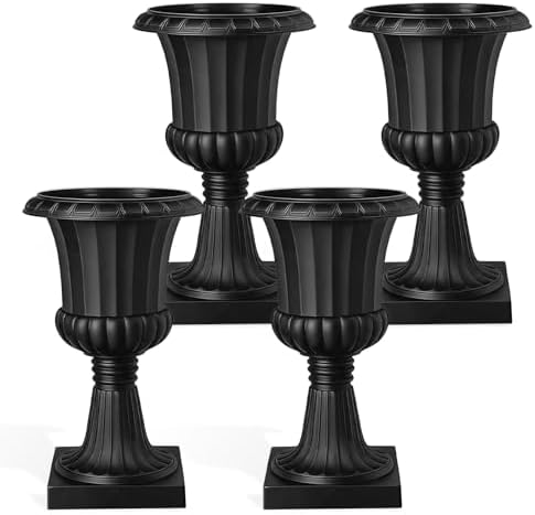 Urn Planter Set of 2/4 19.7 Inch Tall Plastic Flower Pots Traditional Classic Round Decorative Container for Front Porch Garden Patio Entryway Indoor Outdoor Display Black 4 by Unknown