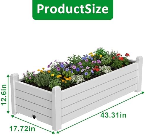PatioZen Raised Garden Bed, Self-Watering Resin Planter Box, Planter Boxes Outdoor with Drain Plug for Vegetables, Flowers, Plants(Ashen) - Image 2