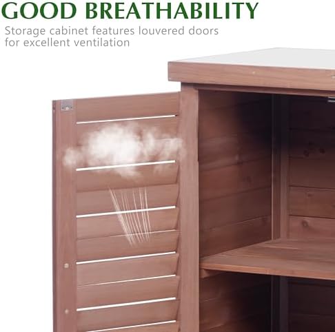 Outdoor Storage Cabinet & Potting Bench Table with Metal Top, Wooden Patio Furniture, Garden Workstation (Dark Brown, 36x31x17in) - Image 6