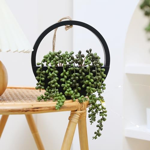 Floweroyal 2pcs Artificial Succulents Hanging Plants 20.1'' Fake String of Pearls in Pot with 9.4'' Lanyard for Indoor Outdoor Wall Decor (Black) - Image 6
