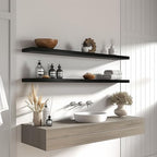 YYWUOJJ Wood Floating Shelves for Wall Decor, Rustic Wall Shelves for Bedroom Bathroom Kitchen Living Room, Set of 4 Black 48 Inch - Image 3