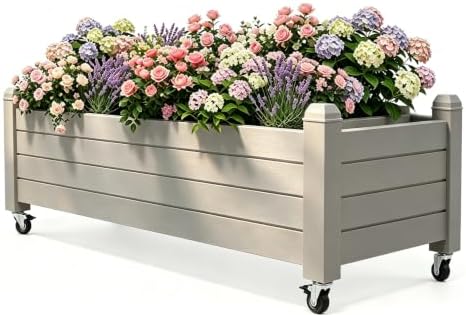 Raised Garden Bed with Wheels, Rolling Resin Planter Box,Brown by NBYSGO