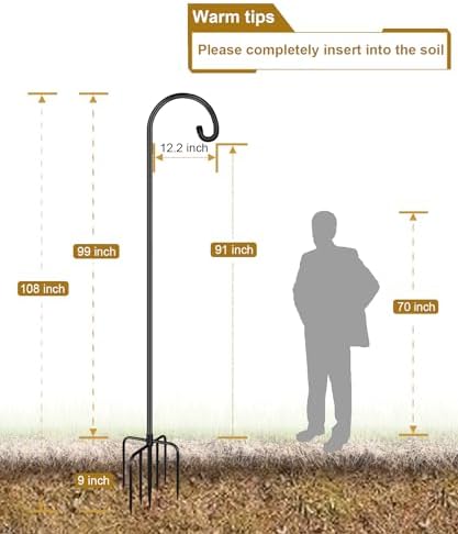 Shepherd Hook 108 Inch Tall Heavy-Duty Metal Garden Hanging Pole Stake for Bird Feeder Pole Plant Baskets, Black (2 Pack) - Image 5