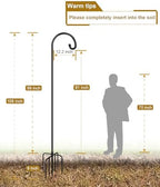 Shepherd Hook 108 Inch Tall Heavy-Duty Metal Garden Hanging Pole Stake for Bird Feeder Pole Plant Baskets, Black (2 Pack) - Image 5