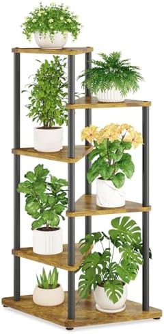 iDavosic.ly 5 Tier Wooden Plant Stand Indoor, 41 Inch Tall, Black & Brown by iDavosicly