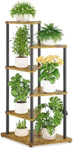 iDavosic.ly 5 Tier Wooden Plant Stand Indoor, 41 Inch Tall, Black & Brown by iDavosicly