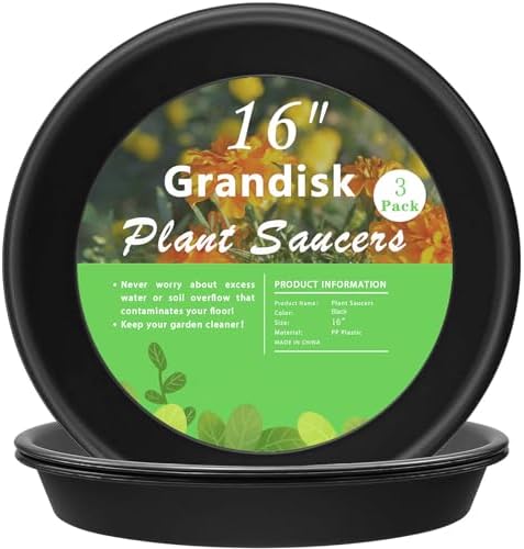 TITE Plant Saucer 16 inch,Heavy Large Planter Durable Thicker Plastic Plant Trays for Indoors and Outdoor,Plant Saucer Drip Trays,Black (16 inch, Black) by Grandisk