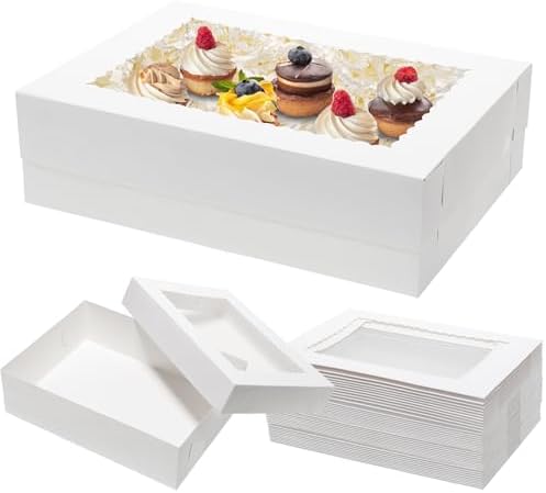 Mefleet 25pcs 14x10x4 Cake Boxes with Window Quarter Sheet Bakery Boxes by Mefleet